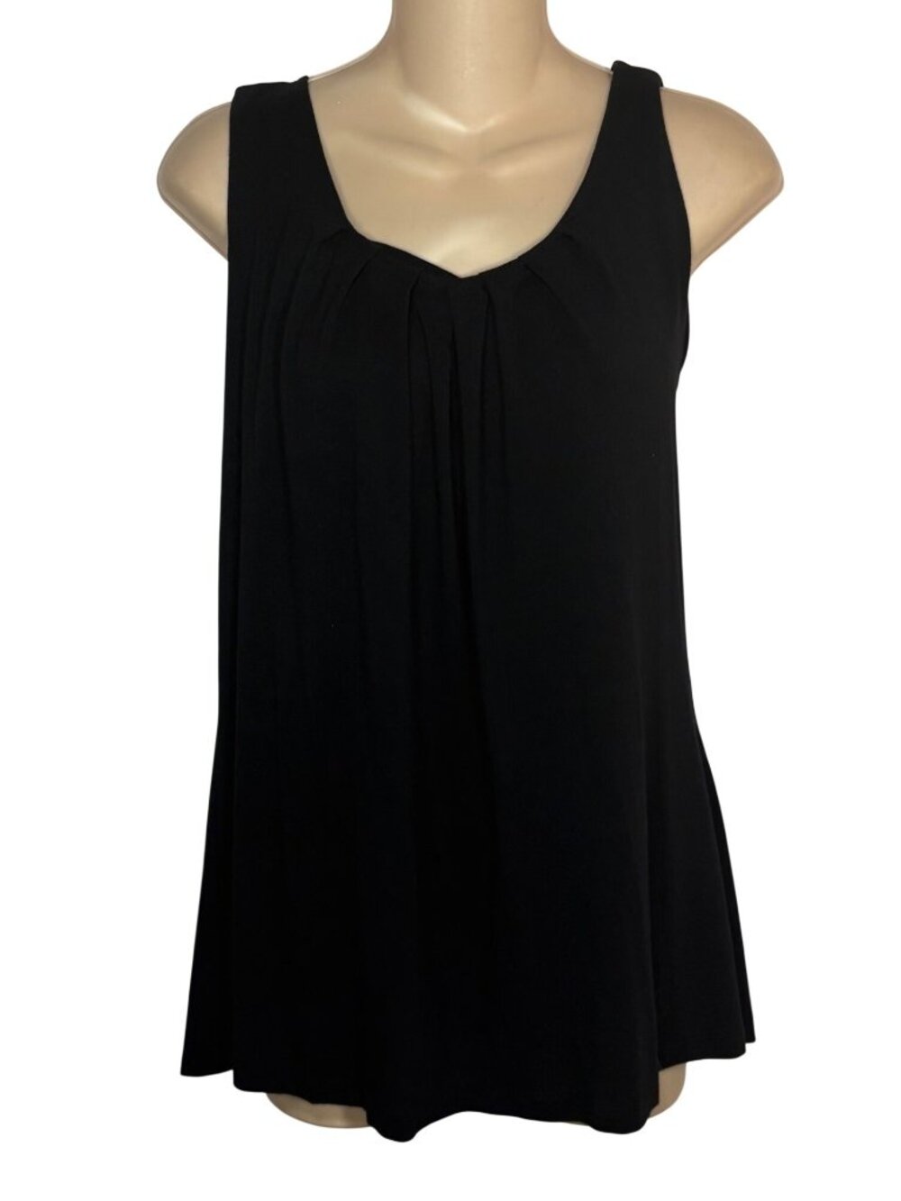 Relativity Black Sleeveless Pleated Front Tank Top XL Rayon Stretch Pullover